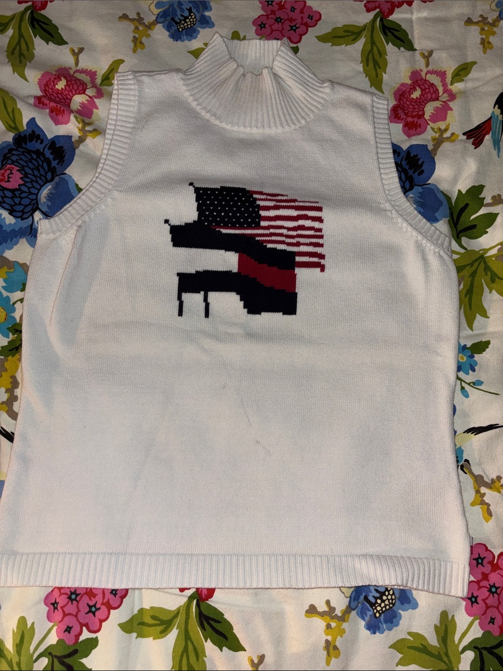 Vtg Tommy Hilfiger White Sleeveless Mock Neck Tank with Flag Graphic XL